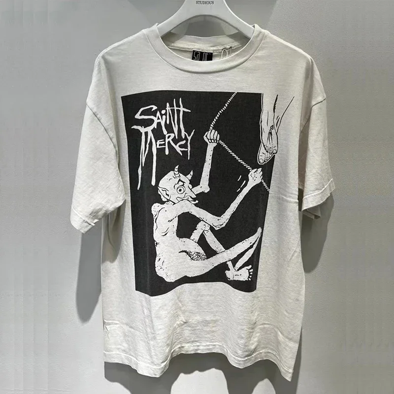 

Футболка SAINT Loose, Мужская/женская летняя хлопковая дышащая Повседневная модная уличная стирка с коротким рукавом