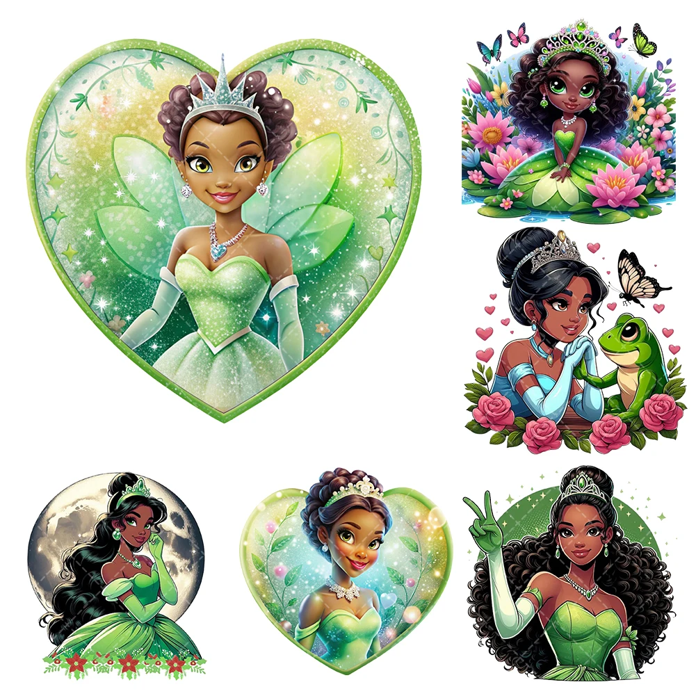 Disney princess Tiana Iron On Heat Transfer Stickers For Clothes DTF Pinted Vinyl Thermal Appliques Washable T-Shirt Decal