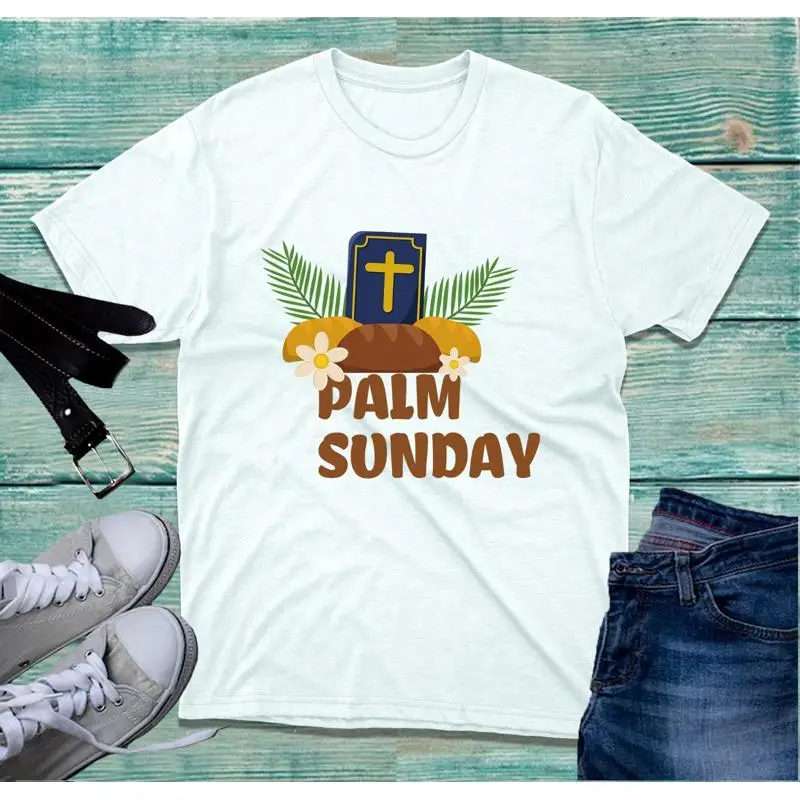 

Футболка с крестом Palm Sunday Религиозные пасхальные стихи из Библии Христианский топ