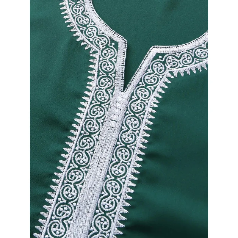 New Muslim Embroidered Moroccan Green Arab Robe Traditional Casual Robes for Islamic Muslim Men