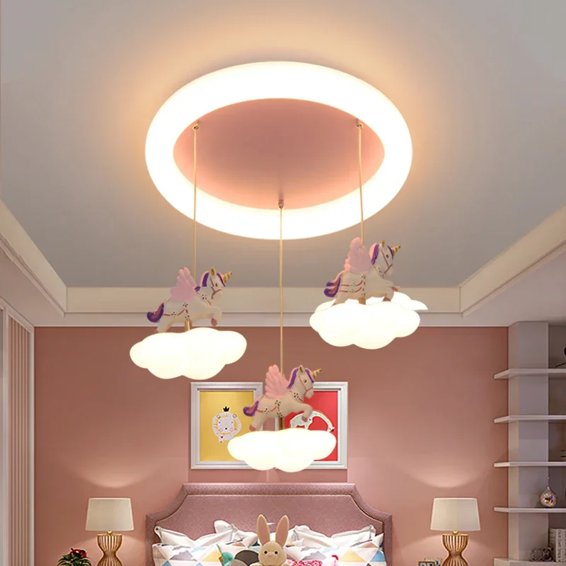 Children\'s room chandelier bedroom light nordic creative cartoon unicorn simple girl princess room boy girl lighting