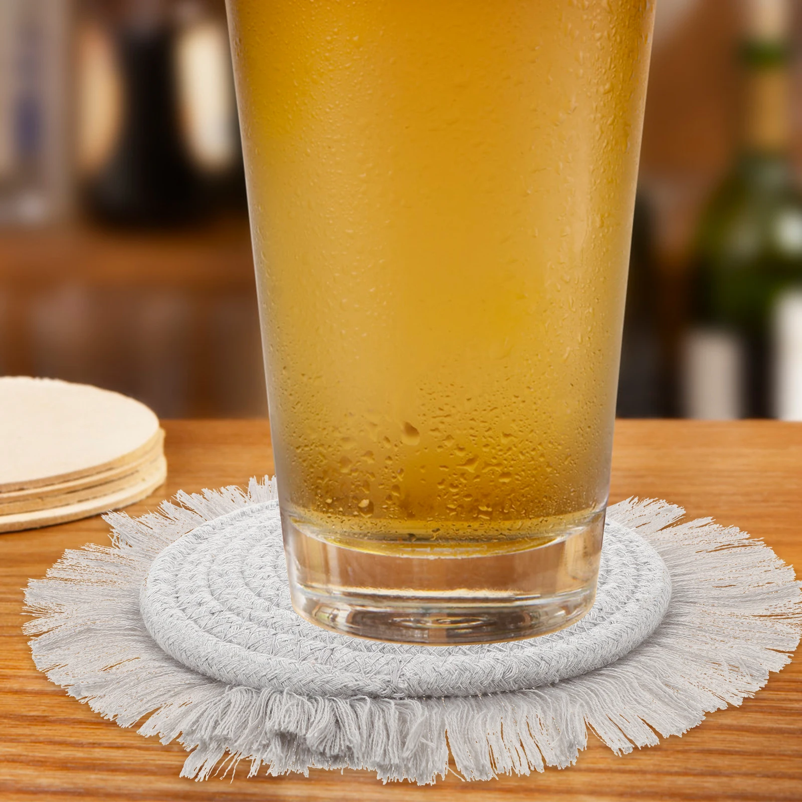 

2Pcs Insulated Bowl Placemat Woven Cotton Mat Tassel Edge Heat Resistant Tableware Protector for Kitchen Living Room Decorative