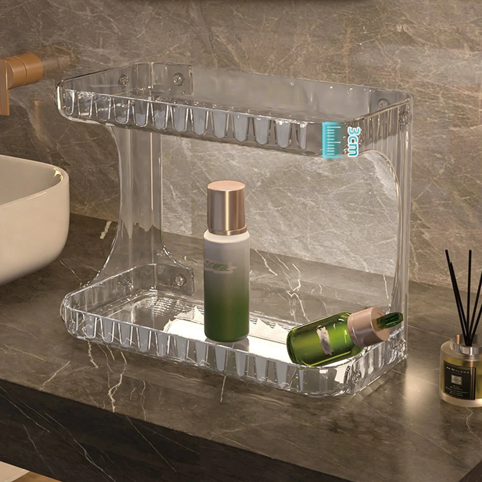 Light Luxury Double-Layer Vanity Storage Rack Clear Perfume Holder Bathroom Skincare Makeup Organizer Cosmetic Storage Shelf