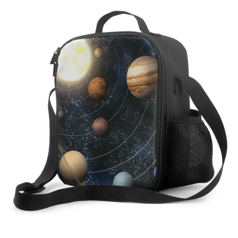 

Planets in the Solar System Insulated Lunch Box Portable Lunch Bags with Adjustable Shoulder Strap Reusable Cooler Tote Bag