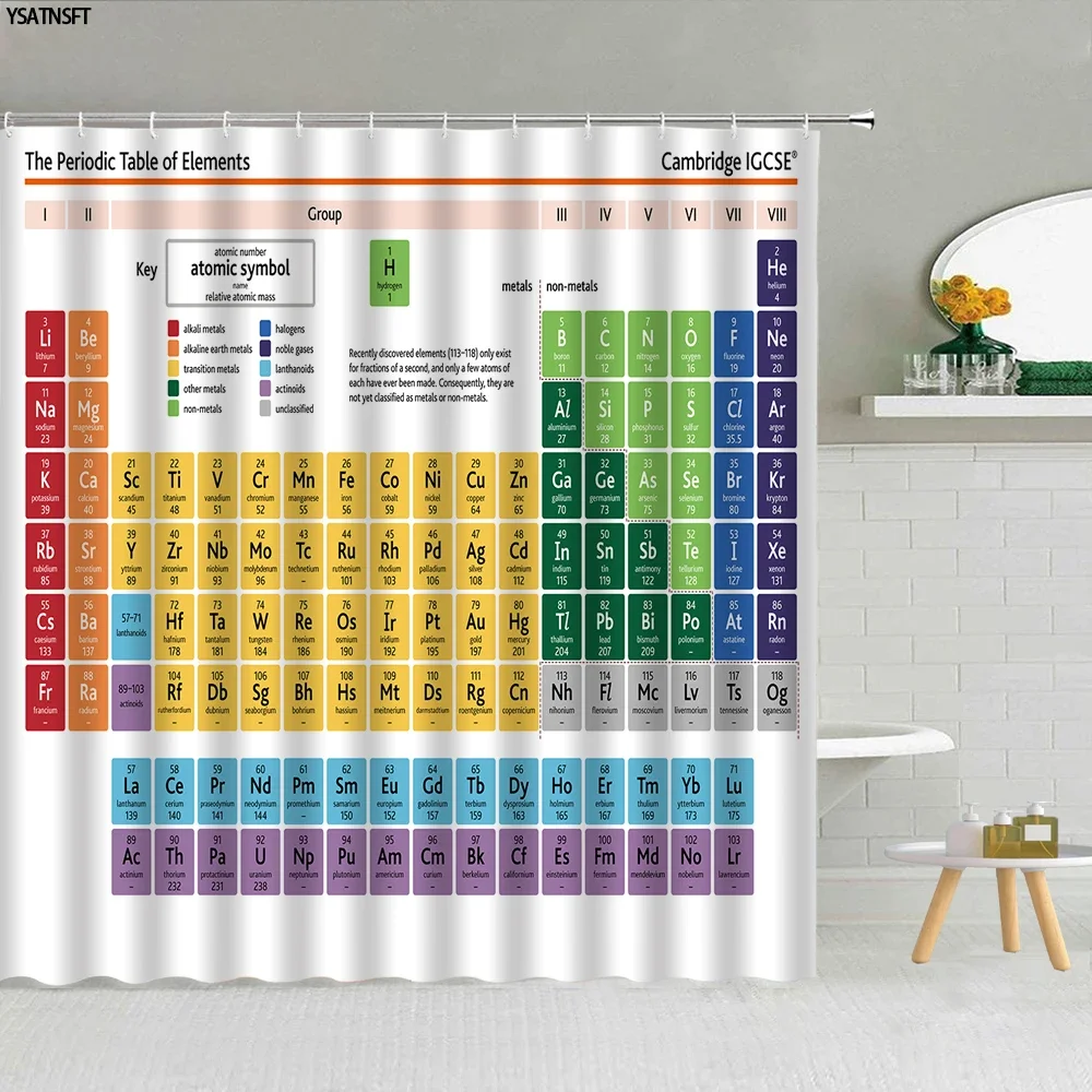 Creative Element Periodic Table Shower Curtain Modern Style Chemical Digital Pattern Bathroom Supplies Cloth Curtains Decoration