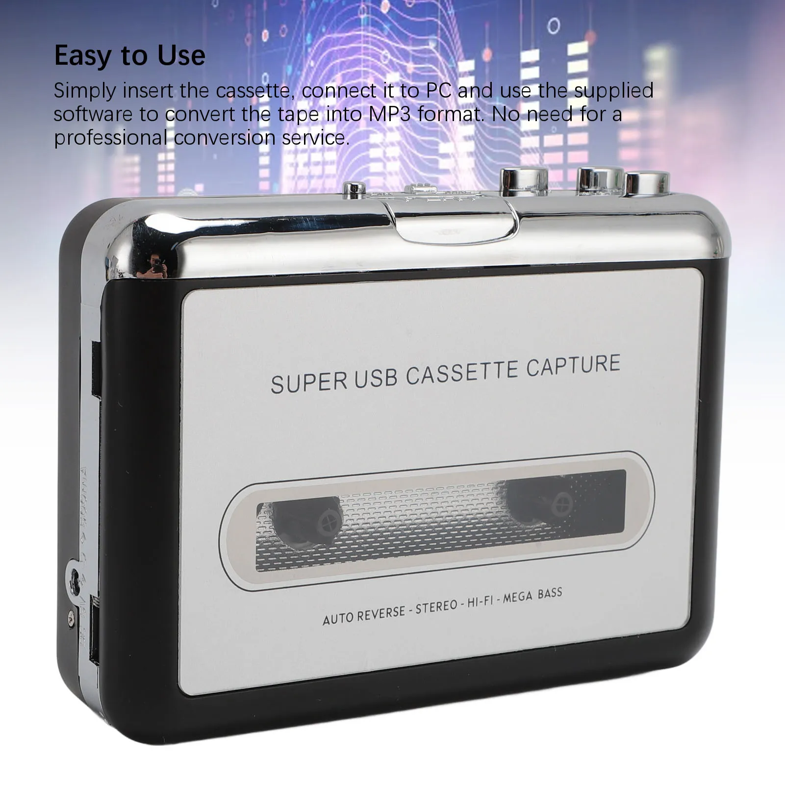 

Конвертер кассет в MP3, портативный USB-конвертер кассет в MP3, USB 2.0, поддержка редактирования музыки, с наушниками, для ПК