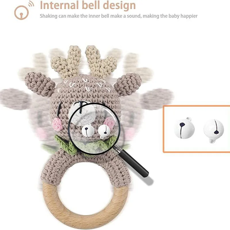 1PC Crochet Animal Rabbit Rattle Toy Soother Bracelet Wooden Teether Ring Baby Product Mobile Pram Crib Wooden Toys Newborn Gift