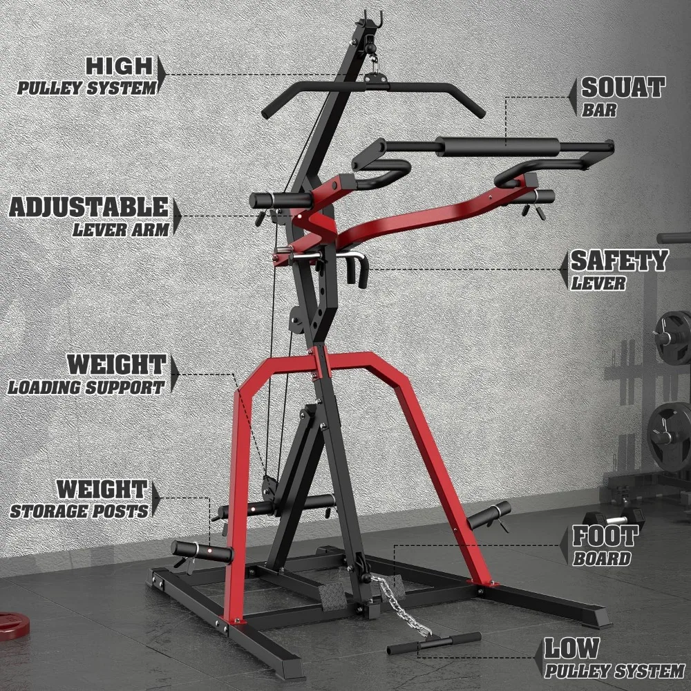 

Leverage Gym Power Rack Squat Rack Lever Gym with LAT Low Row System Home Gym System Workout Station 2:1 Ratio