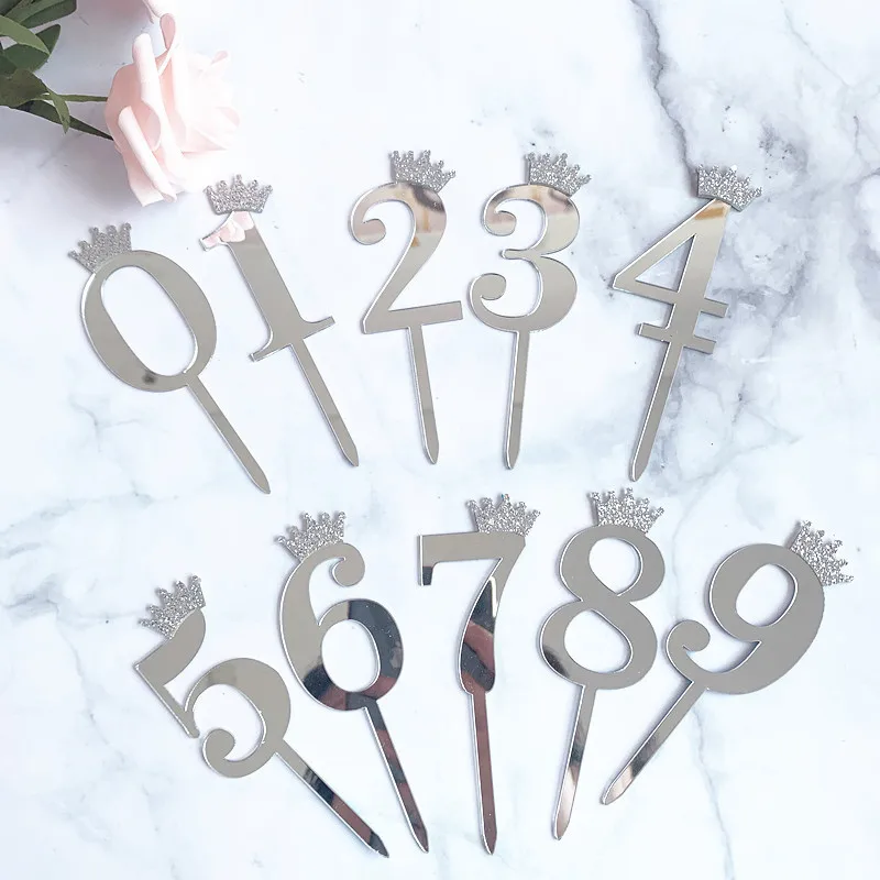 Number 0-9 Cake Topper Birthday Anniversary Wedding Party digit cupcake toppers Flags kids Baby Shower 1 st Birthday Decoration