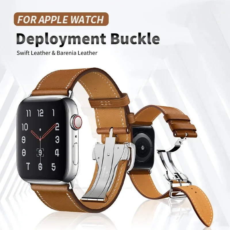 

For Apple Watch Bands Men's Strap iwatch Series 10 9 8 7/6 High Quality Double-Sided Leather Butterfly Clasp 49mm46/45mm 41/42MM