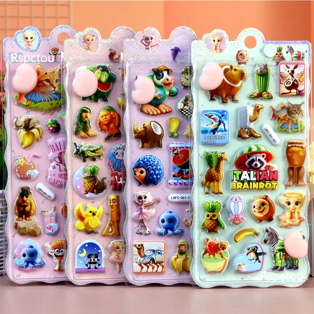 4 Uds. De pegatinas de glúteos felices en relieve 3D de Brainrot italiano, calcomanías de burbujas de animales de Tung Tung Sahur, pegatina decorativa para funda de teléfono