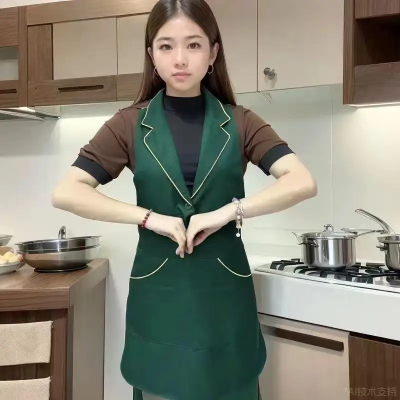 Personalized Custom LOGO For Women Aprons Restaurant Kitchen Beauty And Hairdressing Service Staff Lapel Aprons Workwear Design