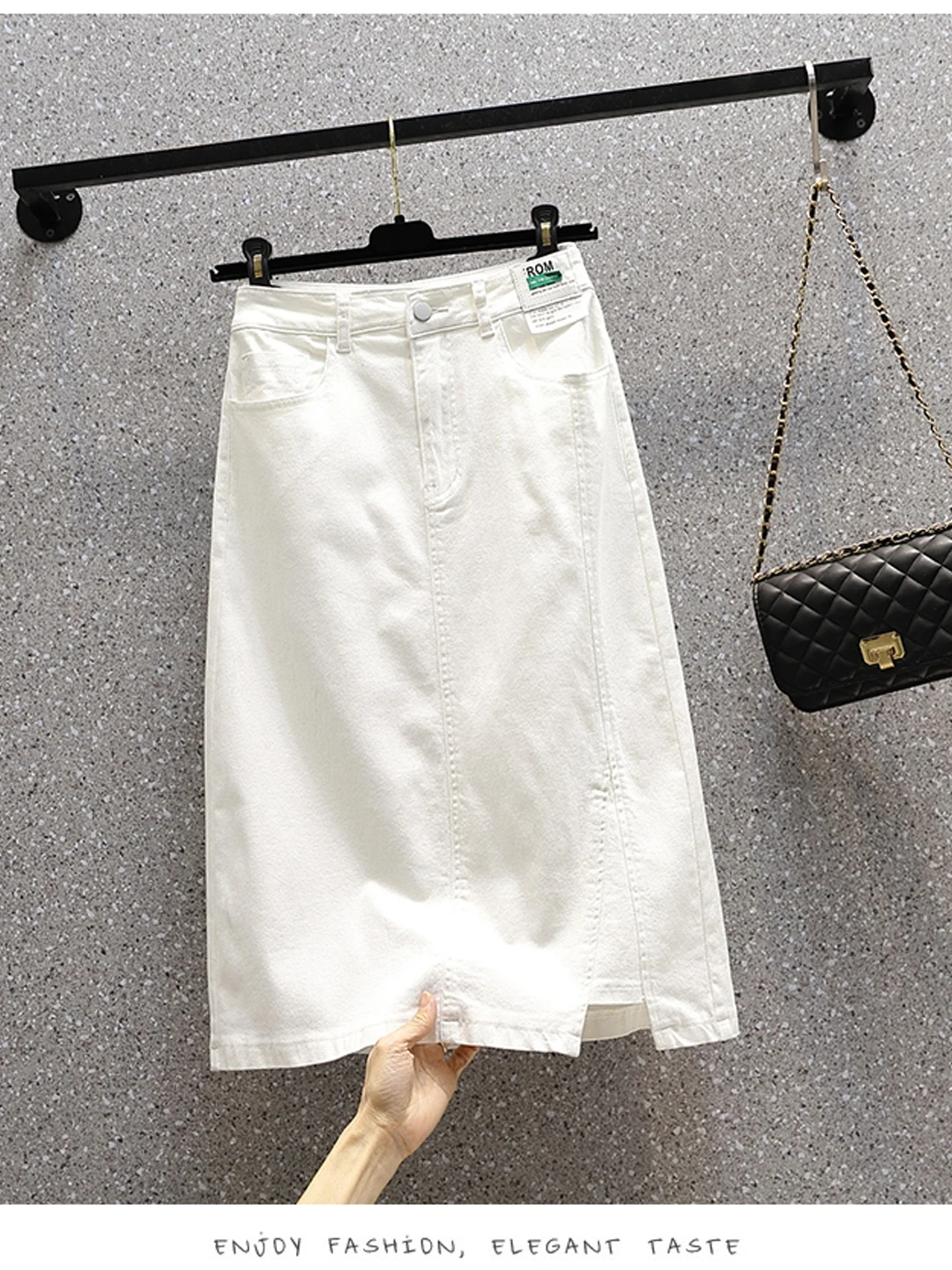 High Waist Casual Elastic plus Size A-Line Midi Skirt with Slit for Women Stylish Slimming Versatile Mid-Length Skirt 4