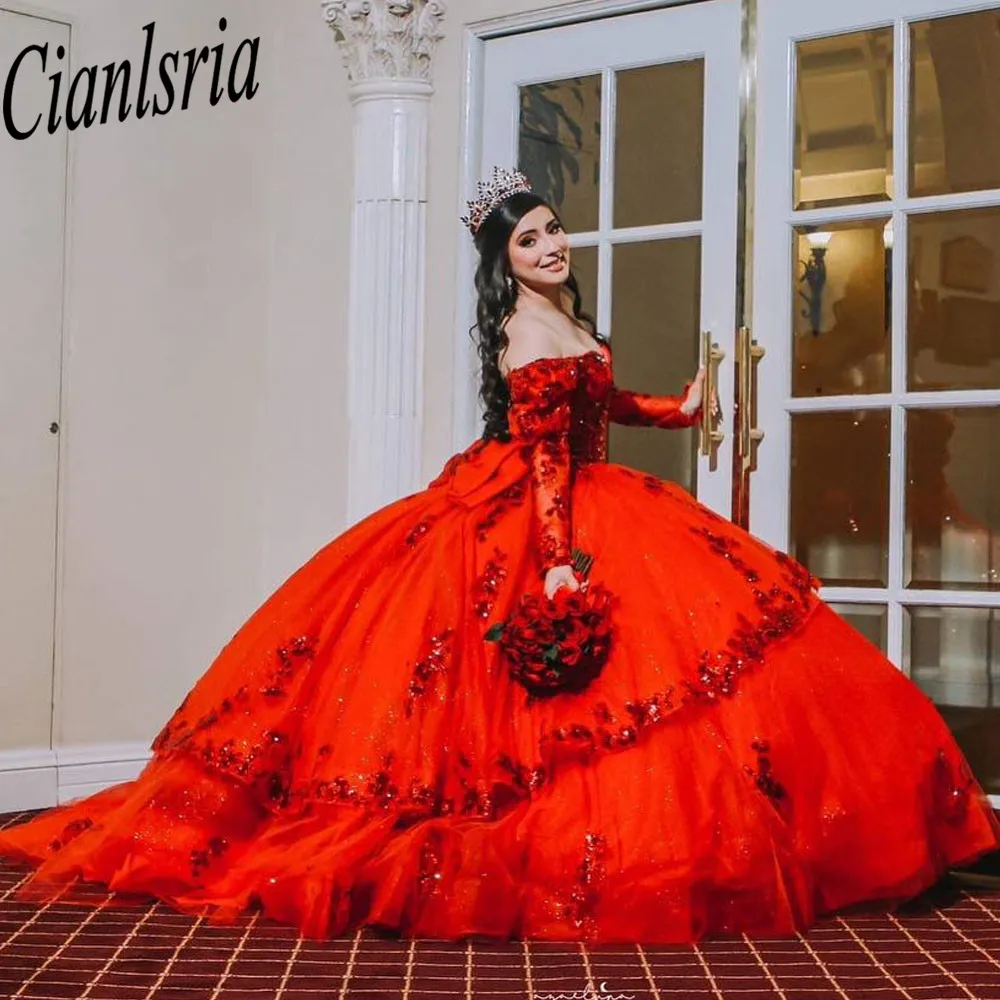 Robe Quinceanera en dentelle scintillante chérie rouge, robe de Rhformelle, robe de princesse d'anniversaire, 15, 16