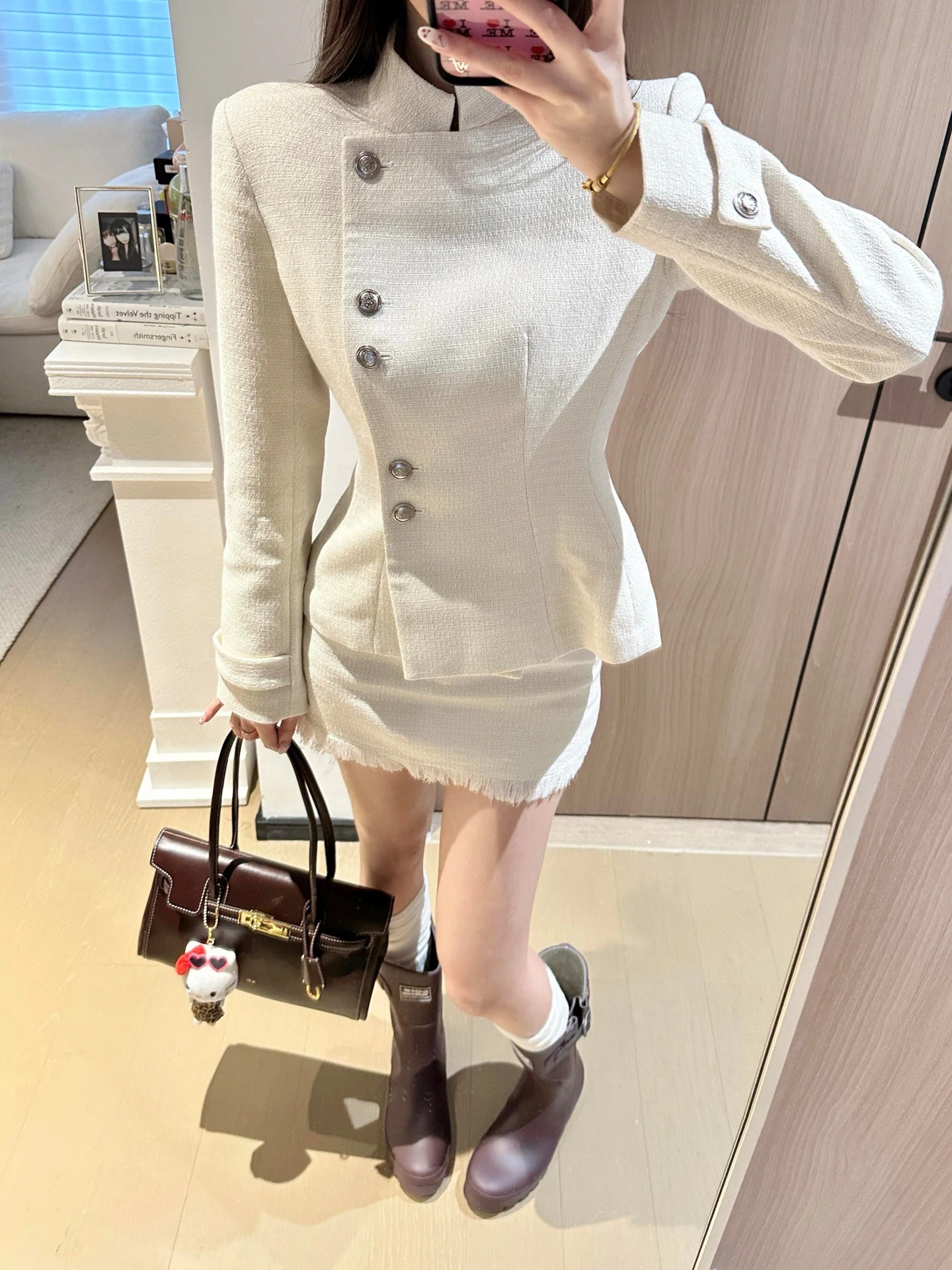 

plus Size White Suit Jaet And High Waist Skirt Two Piece Set for Women Spring Faion Korean Sle Ele Miss Rich Girl