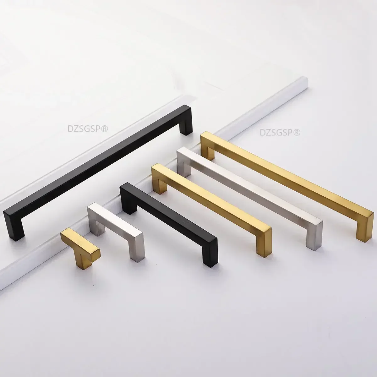 Black Cabinet Handle Square Furniture Hardware Stainless Steel Kitchen Door Knobs Cupboard Wardrobe Drawer Pulls