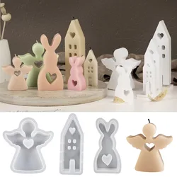 Easter Love Rabbit House Angel Candle Silicone Mold DIY Epoxy Resin Cement Gypsum Pouring Pendant Mold Home Decoration Ornaments