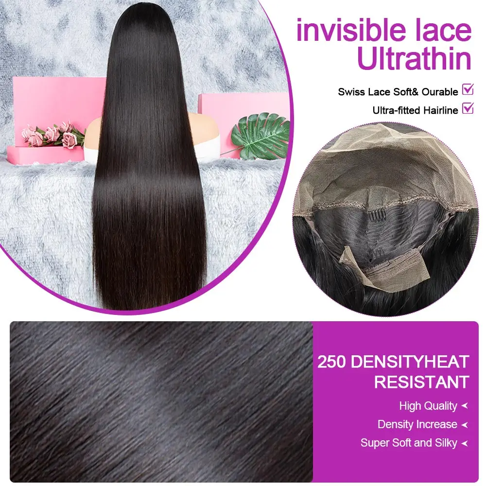 Glueless Perücke 7x5 für Schwarze Frauen 13x6 HD Lace Front Glatt 100% Echthaar 250% Dichte Pre-plucked Versand aus FR Lager – Detail 15