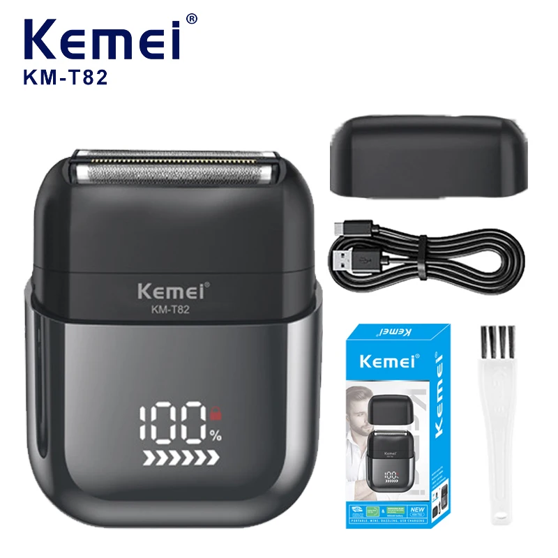 Kemei-T82 Waterproof Foil Shaver Electric Razor for Men's Face Compact Travel Shavers Close Shave Trimmer USB Rechargeable Gifts