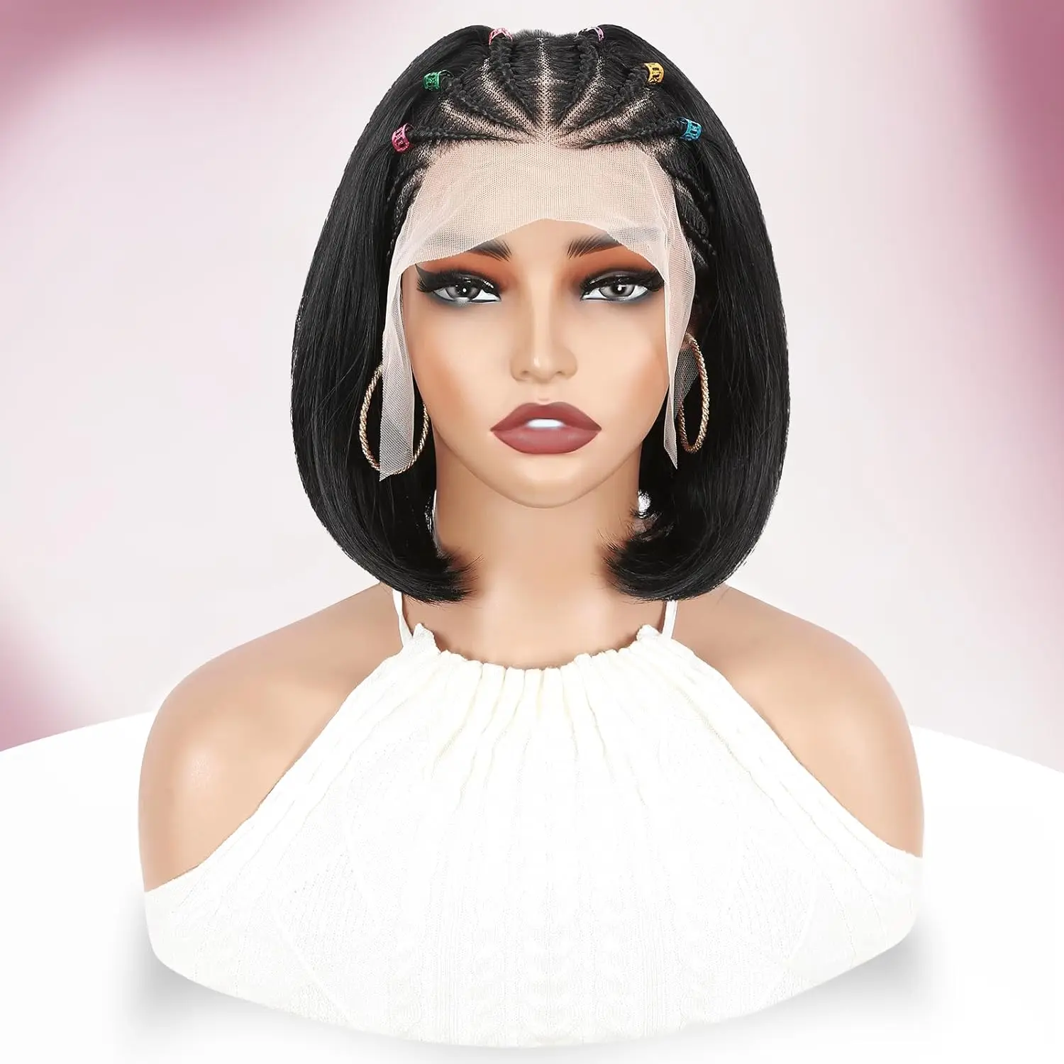 Wig Rambut Bob Manusia Renda Depan Transparan HD 13X4 Wig Tanpa Lem 18 Inci Hitam Alami Wig Keriting Rambut Manusia Wig Kepang
