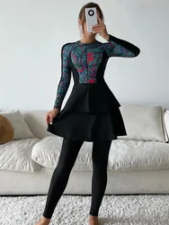 3 adet/takım islam Burkini Femmes mütevazı mayo kadınlar uzun kollu müslüman başörtüsü pantolon üst leopar