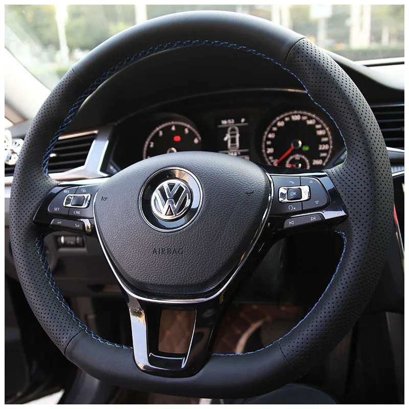 Customized Hand Sewing Car Steering Wheel Cover for Volkswagen Passat Tiguan Lamando Magotan Bora Teramont Genuine Leather