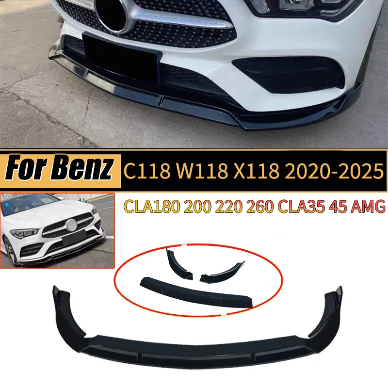 

Front Bumper Lip for Mercedes Benz CLA Class C118 W118 X118 CLA180 200 220 260 CLA35 45 AMG 2020-2025 Spoiler Splitter Kit Parts