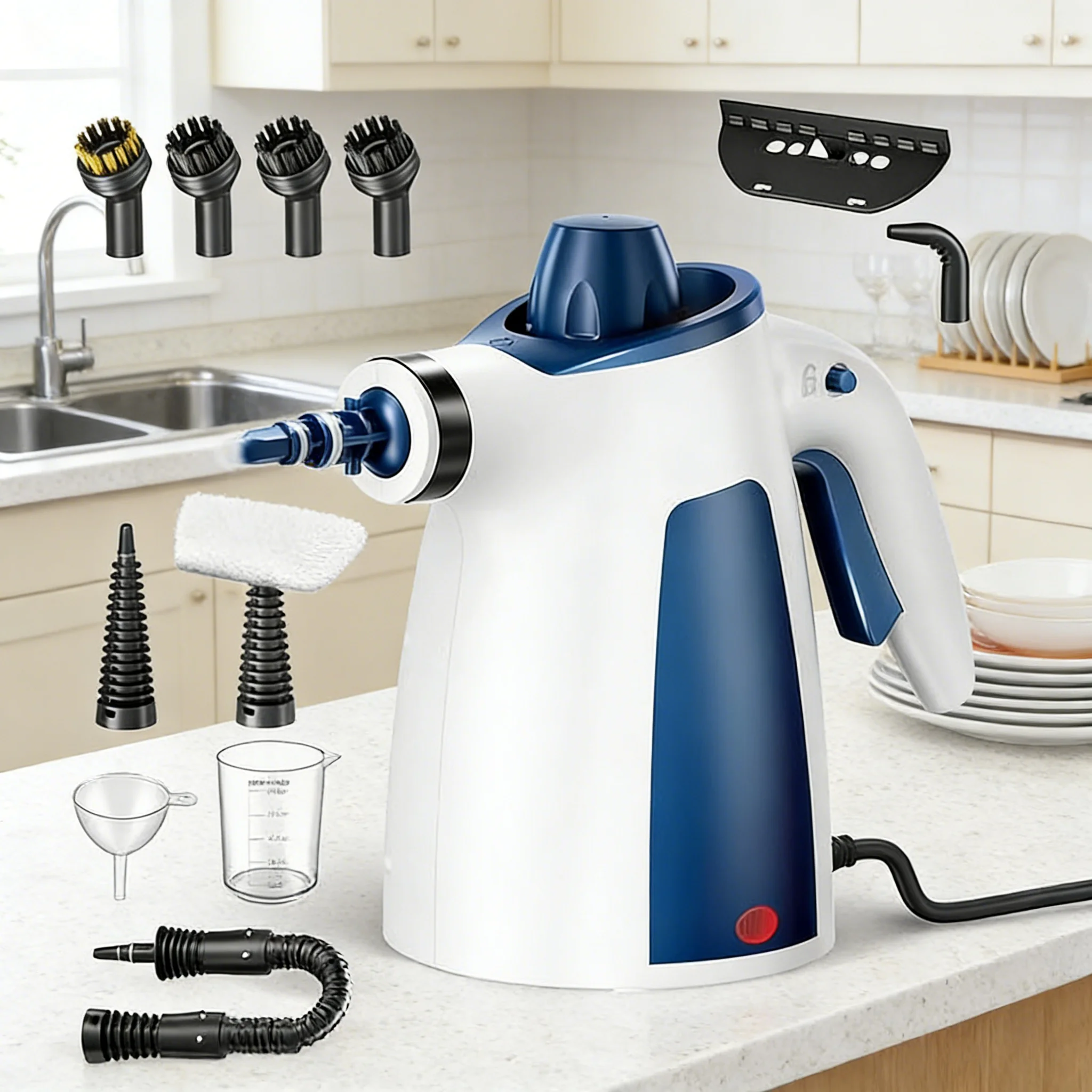 

Ручной пароочиститель под давлением, 350 мл, с 12 насадками и защитным замком, для дома и автомобиля