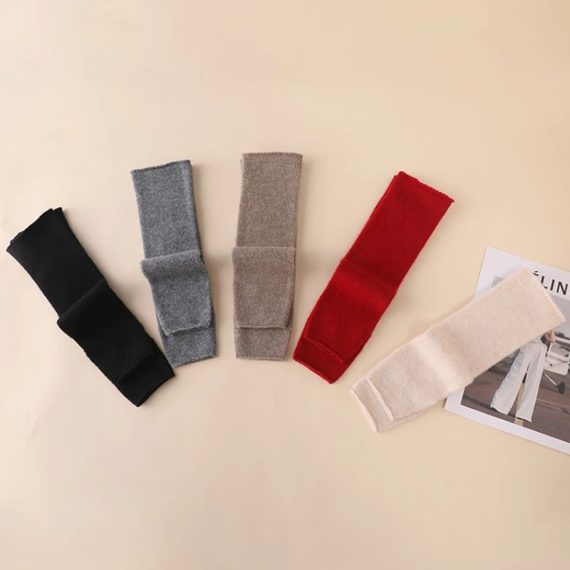 Solid Long 100%Wool‑Knit Arm Sleeves Elastic Slouchy Open‑Tip Fingerless Covers Women Fall‑Winter Office Cold‑Proof  Arm Warmers