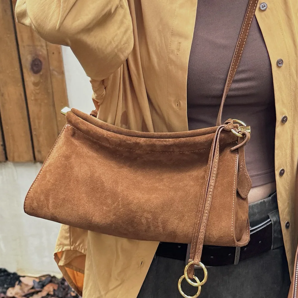 

Genuine Grade Suede Cow Leather Women's Clip Bag Luxury Designer Brand Shoulder Crossbody Ladeis Party Armpit Bag New Handbag