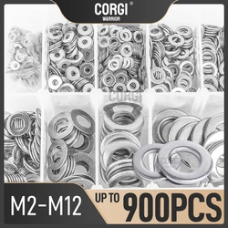 Pieces 260-900 Black Carbon Steel and 304 Stainless Steel Flat Washers Assortment Kit M2 M2.5 M3 M4 M5 M6 M8 M10 M12 for Screws