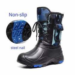 Men's Snow Boots Steel Studs Waterproof Mid-Calf Boots for Fishing Winter Camouflage Outdoor Work Boots for Men Keep Warm Boots