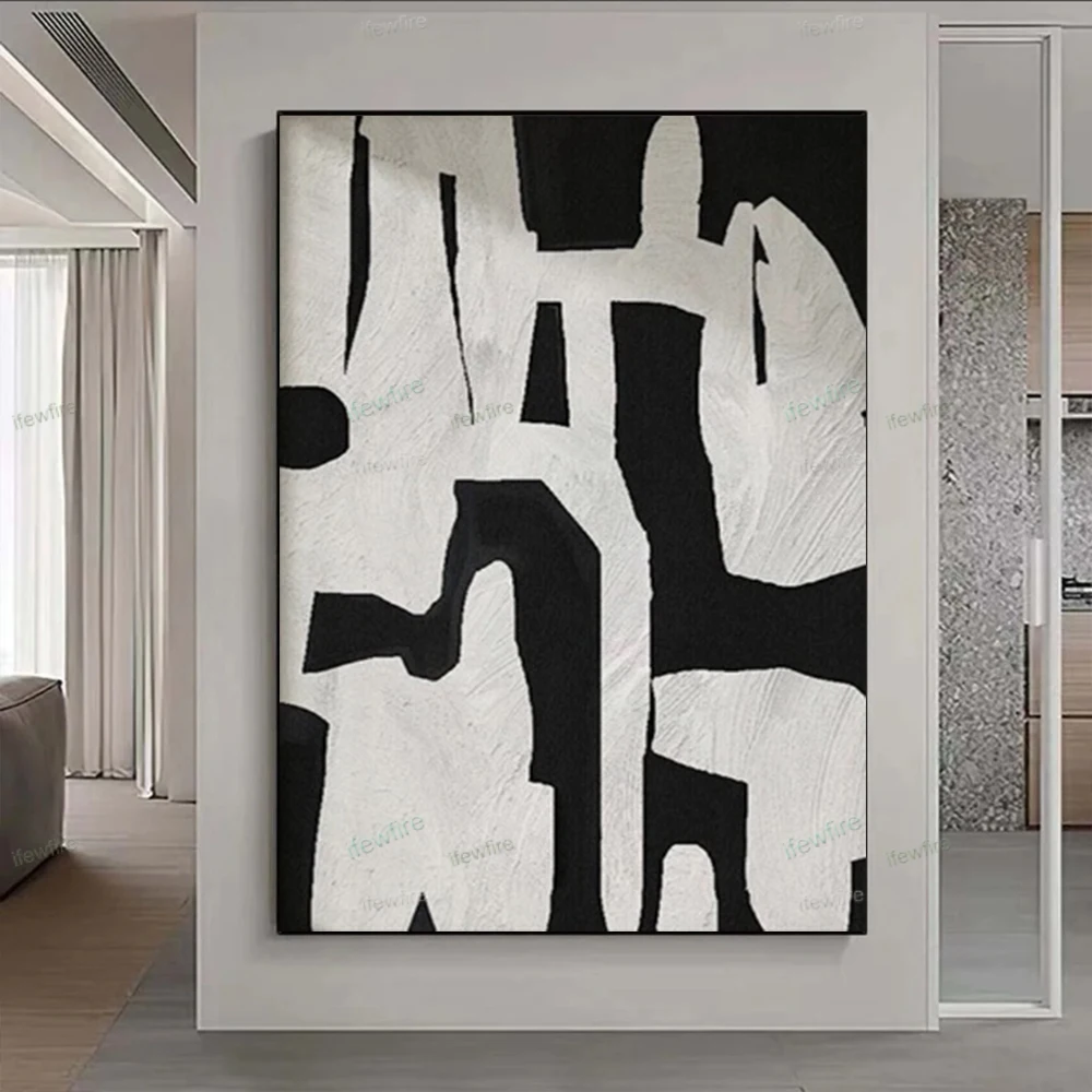 Hand Painted Cubism Modern Abstract Canvas Oil Painting White Gray Textured Wall Art Pictures For Living Room Home Cuadros Decor