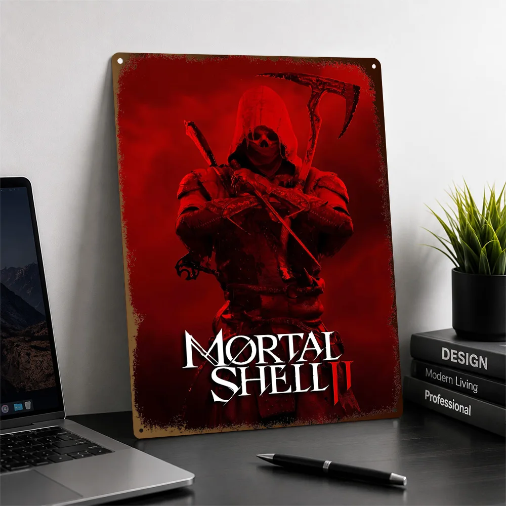 Mortal Shell II Hooded Axe Warrior Aluminum Poster Illustrated Wall Art For Gaming Room Customized Metal Sign Housewarming Gift