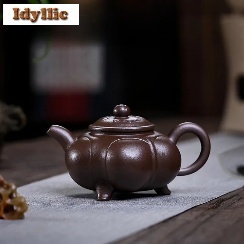 

300ml Antique Yixing Purple Clay Teapots Handmade Tripodia Ruyi Pot Raw Ore Purple Mud Tea Soaking Kettle Zisha Tea Set Cafes