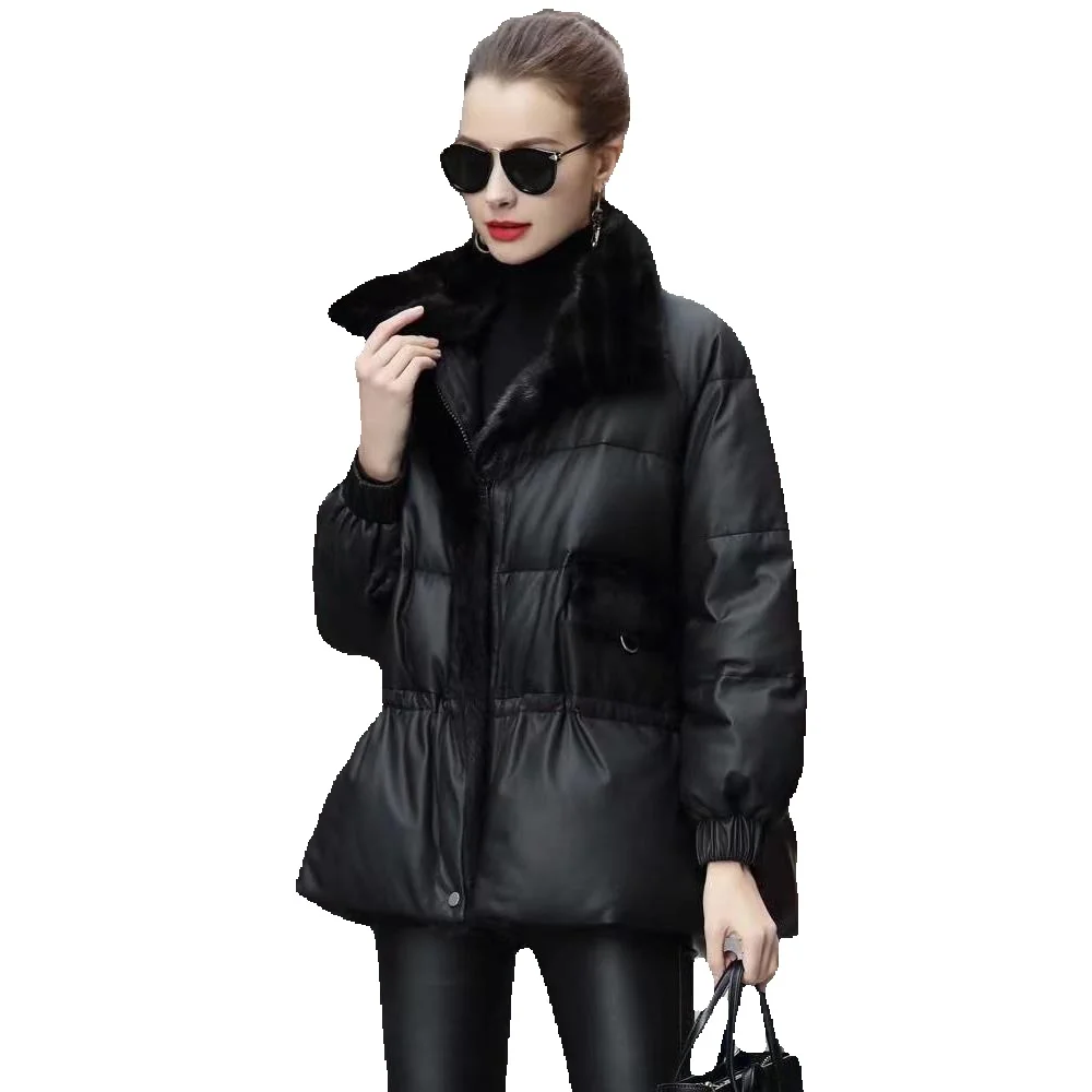 

New Season Genuine Leather Down Short Women's Genuine Sheepskin Mink Collar Fashion Coat