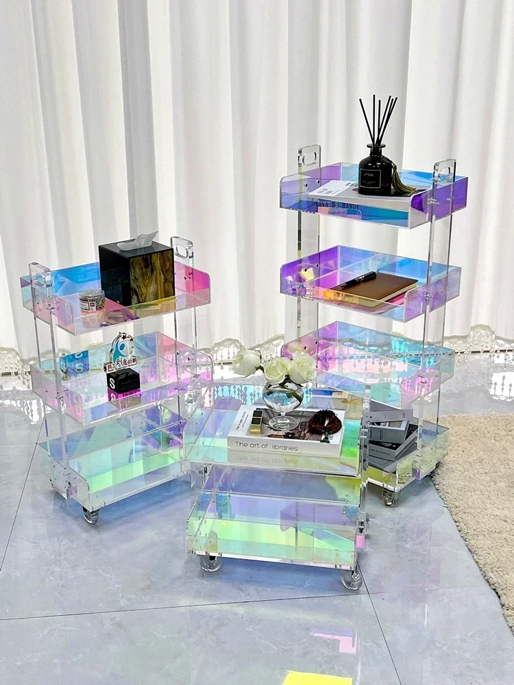 Living room ornament floor art shelf acrylic moving edge few high value trolley multi-layer storage rack