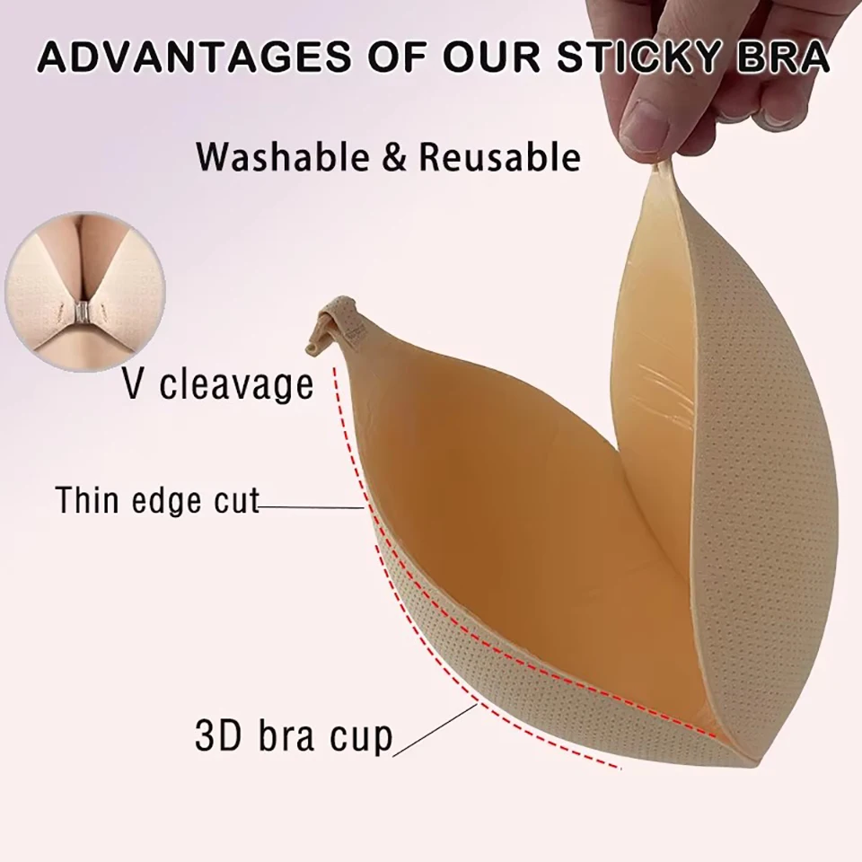 Invisible Push Up Sticky Bra Adhesive Strapless Bras Nipple Covers, reutilizáveis Pasties mama para vestido sem encosto