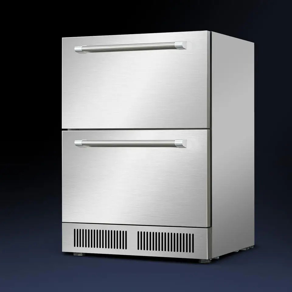 Large Restaurant Refrigerator Solid Door Upright Chiller Indoor and Outdoor Undercounter Double Drawer Fridge