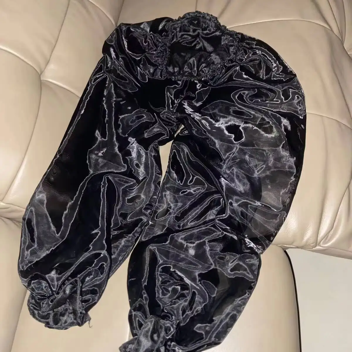 

Glossy 2 layers mesh gauze pajamas pants Summer spring plus size sleeping bottoms lantern trousers