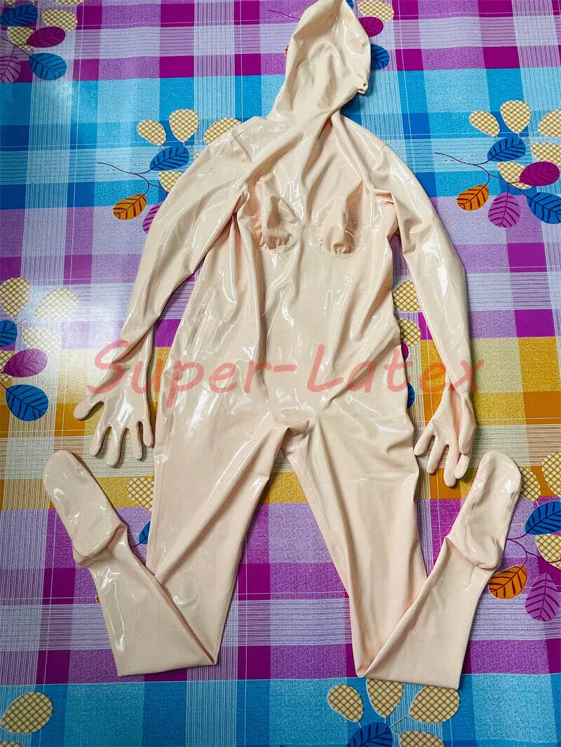 men latex gummi catsuit with handmade gloves mesh eyes open mouth 0.4mm