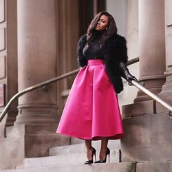 Fuchsia Satin Mermaid Skirts High Waist Women Formal Birthday Skirt Ankle Length Female Skirt