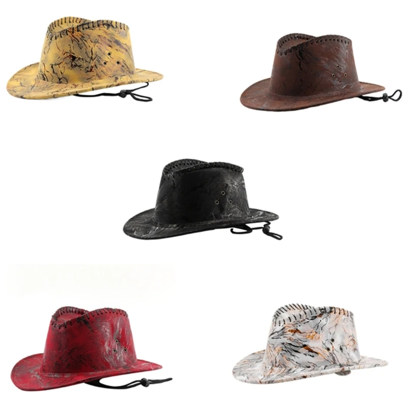 

Adult Unisex Cowboy Hats with Adjustable Chin Rope Ethnic Style Cowgirl Hat Outdoor Driving Traveling Riding Cowboy DropShipping