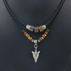 Collana Uomo Artificial Leather Rope Beaded Necklace Men Collier Homme Arrow Pendant Necklace For Men Jewelry Collar Hombre