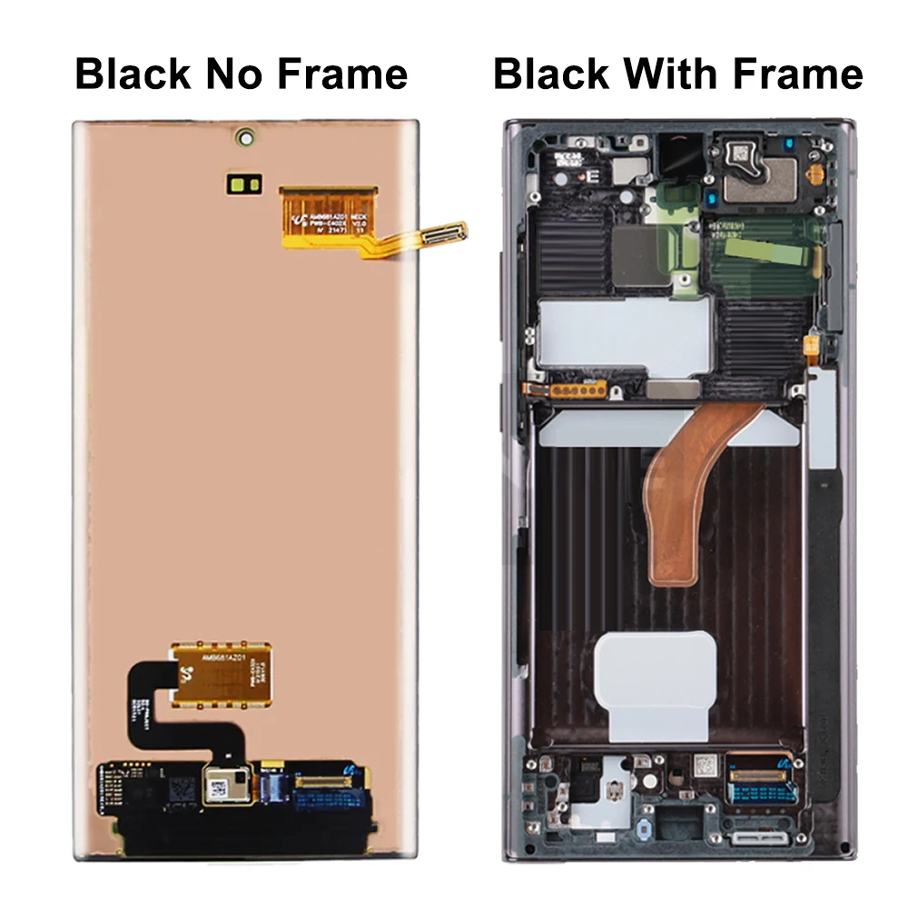 Super AMOLED For Samsung Galaxy S22 Ultra 5G S908B S908B/DS LCD Display Touch Screen Digitizer Assembly Replacement with Frame