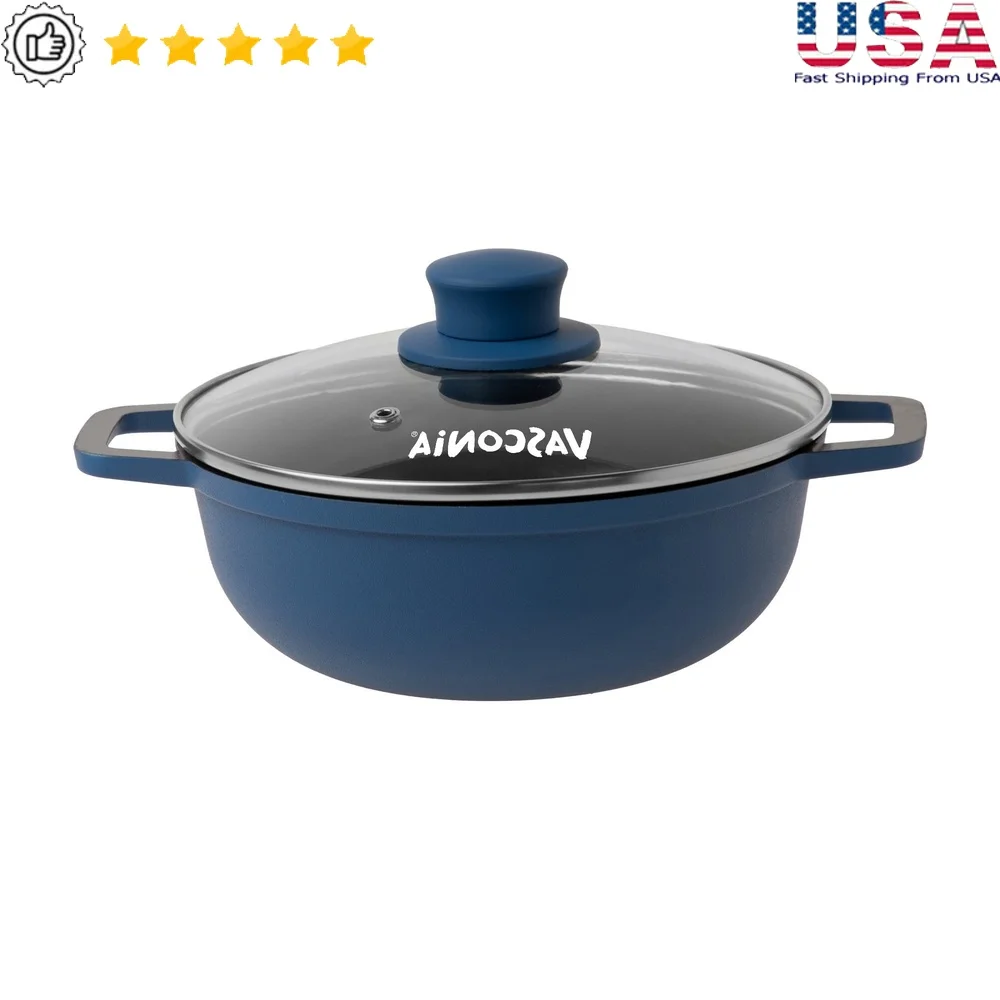 

5qt литой алюминий Caldero, индукционная совместимая с керамическим покрытием, внутренняя стеклянная крышка, мягкая на ощупь ручка, ручная стирка, кухонная посуда