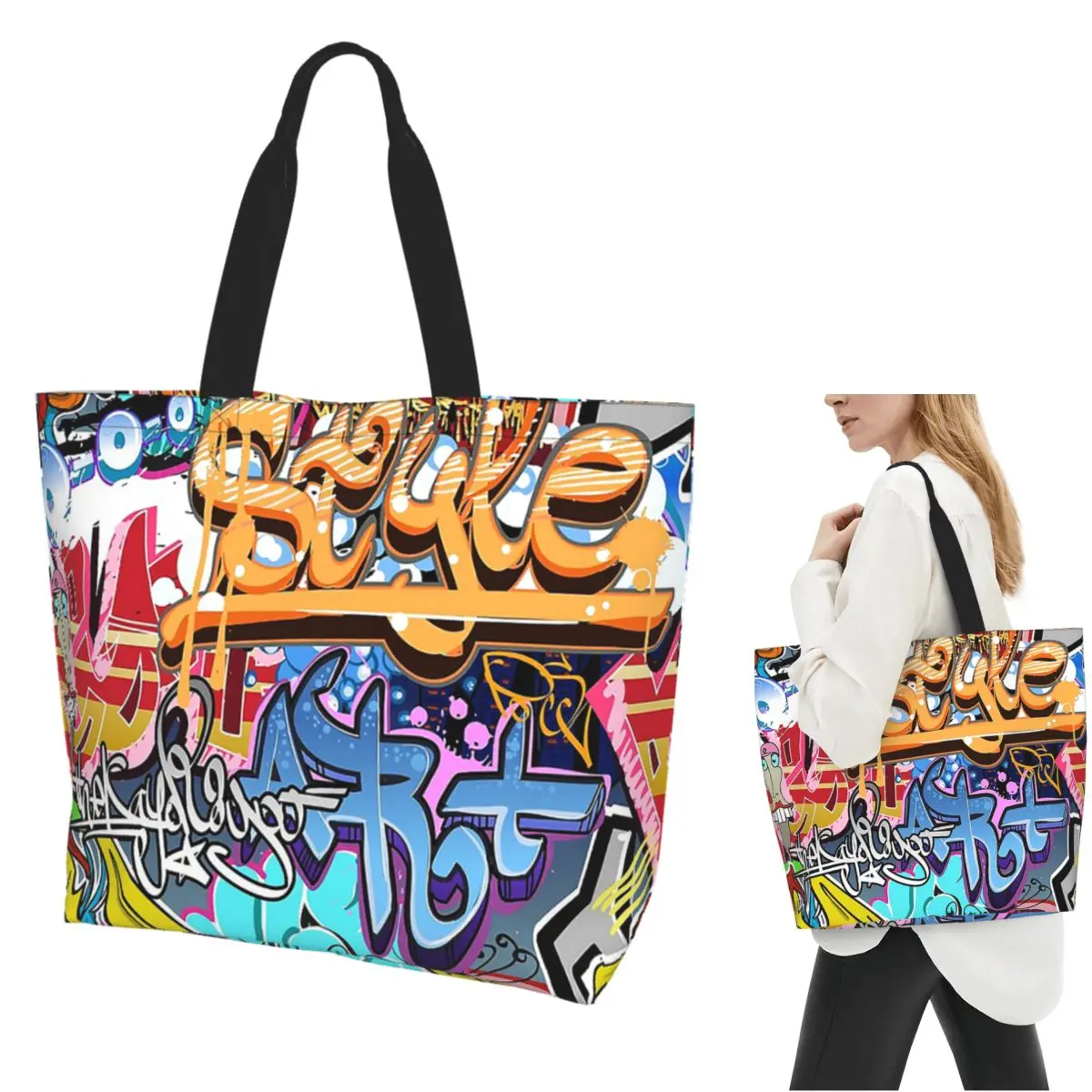 

Urban Street Graffiti Art Shopping Tote Bag Canvas Large Capacity Shoulder Bags Shopper Grocery Handbag for Women