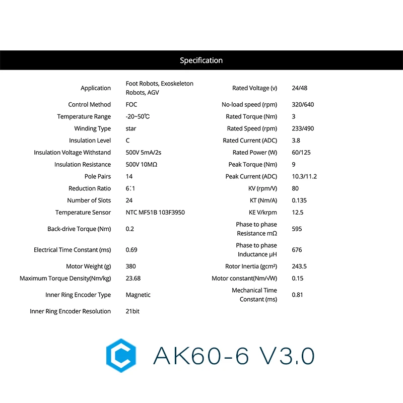 AK60-6 V3.0 KV80 T-MOTOR Verbesserte Ausrüstung und Treiber, ideal für Fußroboter, Exoskelettroboter und AGV