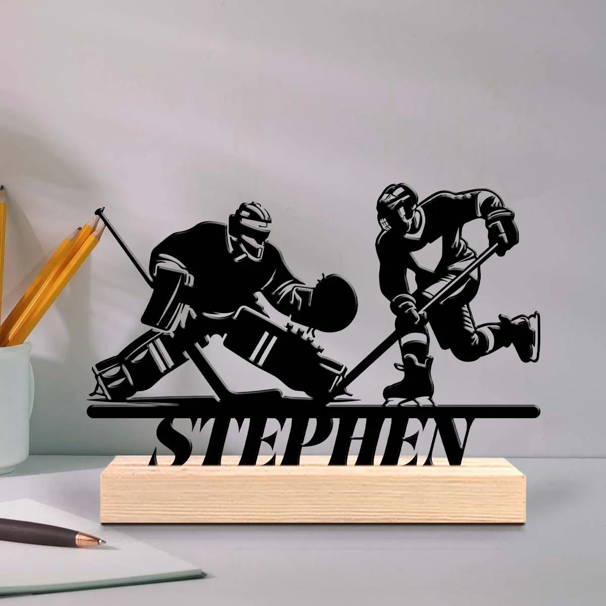 1pc Customizable Metal Desktop Ornaments Custom Content With Wooden Base Holiday Decoration Gifts,Desktop Statue Ornaments