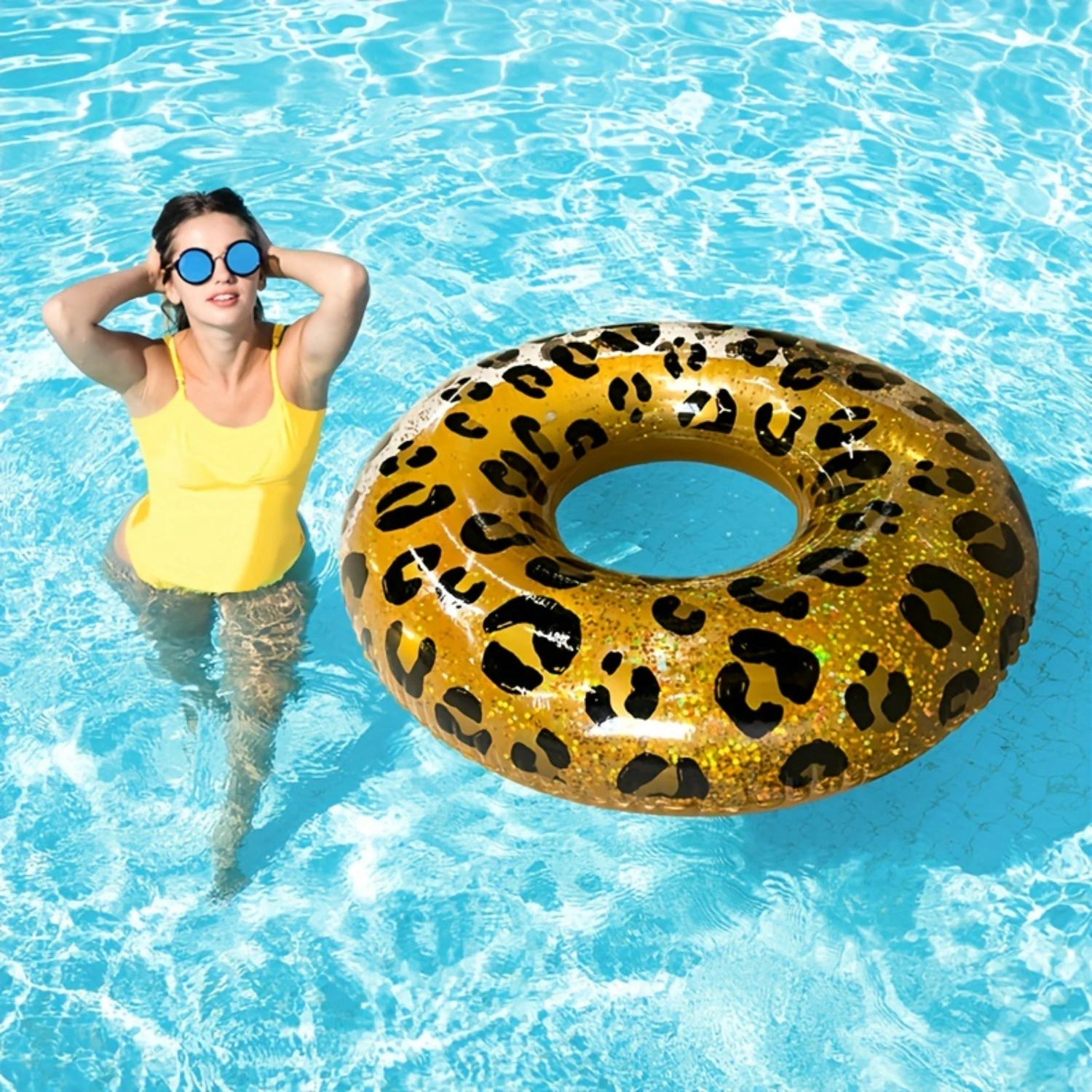 

Leopard Pattern Swimming Ring, Adult Swimming Ring, Summer Swimming , Summer Beach Pool Ring Float, PVC Swimming Ring (Air Not